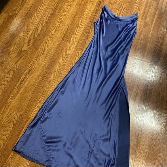 Vintage Y2K 100% Silk Blue Slip Dress Cowl Neck Silk Dress Backless Dress Prom - Picture 13 of 15